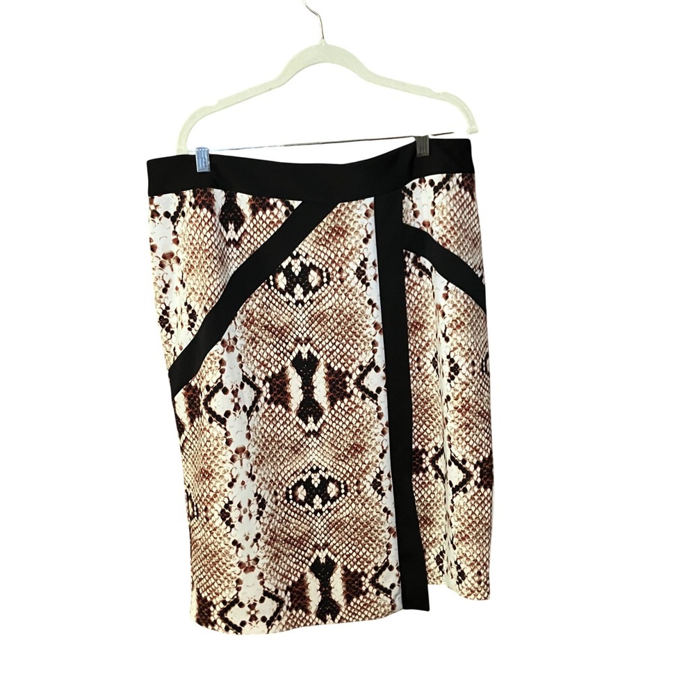 Worthington Pencil Skirt Women 18 Brown Snakeskin Print Colorblock Knee Length